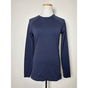FIGS Womens Seamless Long Sleeve Performance Top Navy Blue S Scrub Base Layer